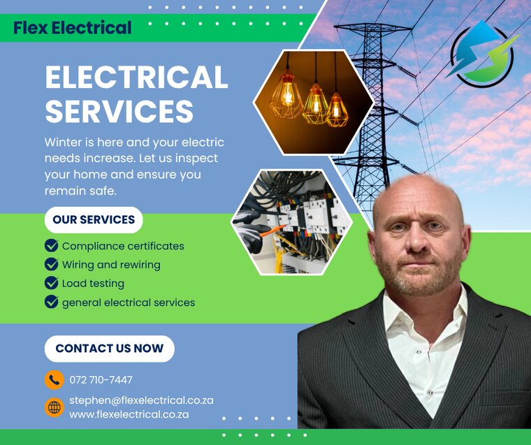 Flex Electrical social media flyer — Electrical Services, winter safety inspection